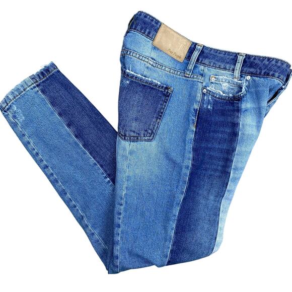 Free People Patchwork 2 Tone Boyfriend Jeans Sz 27 High Rise Cropped Distressed - Picture 6 of 12